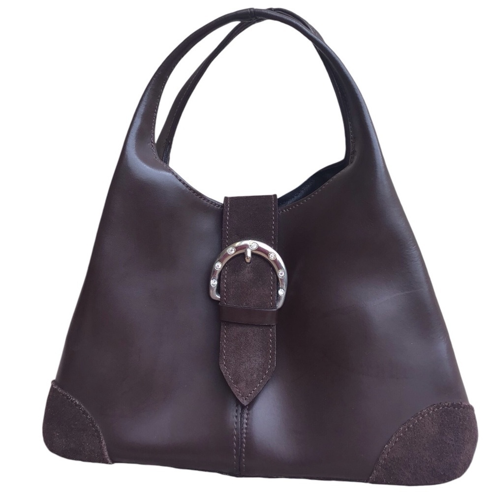 Tiffany & Fred Brown Leather & Suede Hobo With Buckle Detail